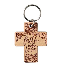 Dexsa Laser-Engraved Maple Wood Keychain - Faith Hope Love | Laser Cut Shape and Laser Engraved Verse | Makes a Wonderful Gift | Metal Key Ring, Brown, 2" x 3.625" x .125"