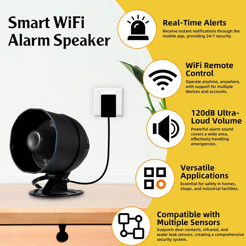 Upgraded WiFi Security Alarm System Kit-Wireless 120db Loud Weatherproof Siren