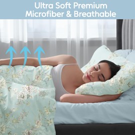 LONAVA Boho California King Size Bed Sheet Set, 6 Piece, Deep Pocket Light Blue Fitted Sheet, Comfy & Breathable Patterned Flat Sheets, 100% Brushed Microfiber, Garden Floral Printed, Mint