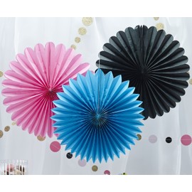 Ginger Ray Wall Fan Hanging Party Decorations in Blue, Pink & Black – Confetti Party