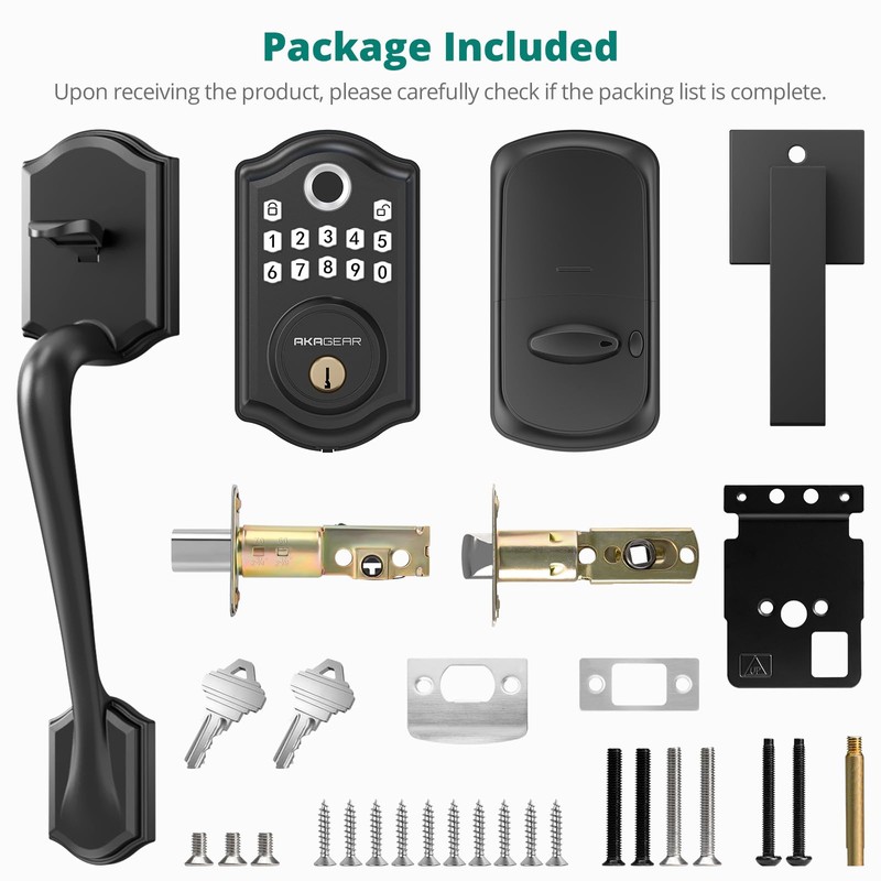 AkaGear Keypad Door Lock with Handle - Fingerprint Deadbolt, Keyless