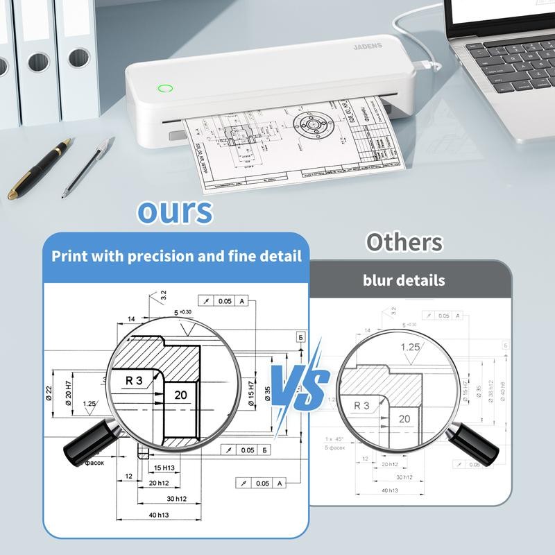 JADENS Portable Printers Wireless for Travel, Support 8.5" X 11"