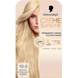 Schwarzkopf Creme Supreme 10-0 Natural Extra Light Blonde, Permanent Hair Dye, Caring Hair Dye Colouration with 3-Step Bonding System Against Damage, 100% Grey Coverage