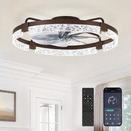 LEDIARY 24 Inch Low Profile Ceiling Fans with Lights and Remote, Flush Mount Fandelier Ceiling Fan, 3000K-6000K Dimmable LED Fan Light, Brown Modern Ceiling Fans with Lights for Bedroom