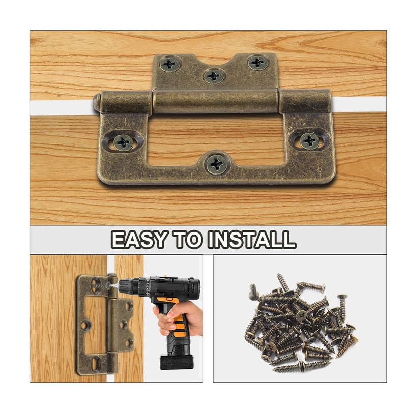 Auvotuis 8Pcs 3Inch Black Non-Mortise Door Hinges Modern Iron Flat