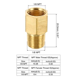 sourcing map 1/8 NPT Male x 1/8 NPT Female Brass Pipe Fitting Hex Reducer Adaptor for Water Gas Transfer, 2pcs