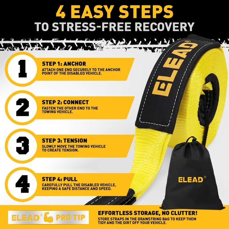 3" x 30Ft Recovery Tow Strap Heavy Duty with Hooks