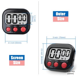 Digital Kitchen Timer Magnetic Backing Stand, Timers for Baking, Kitchen, Study, Exercise Training, Count up&Count down Clock Loud Alarm (BLACK)
