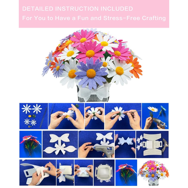 BAZIMADIY Felt Flower Art Craft Kit,DIY Felt Daisy Bouquet Kit,