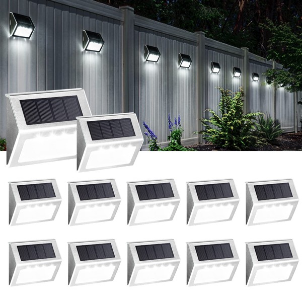 SOLPEX Solar Step Lights, 12 Pack Solar Stair Lights, Outdoor Fence Lighting, Solar Powered Deck Lights Waterproof 4 LEDs for Stairway Patio Porch Pathway Walkway Garden (Cold White)