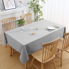 smiry Faux Linen Table Cloth Rectangular 140x300cm, Water resistant Tablecloth with Flannel Backing, Thick Fabric Washable Table Cover for Dining Party and Outdoor, Grey