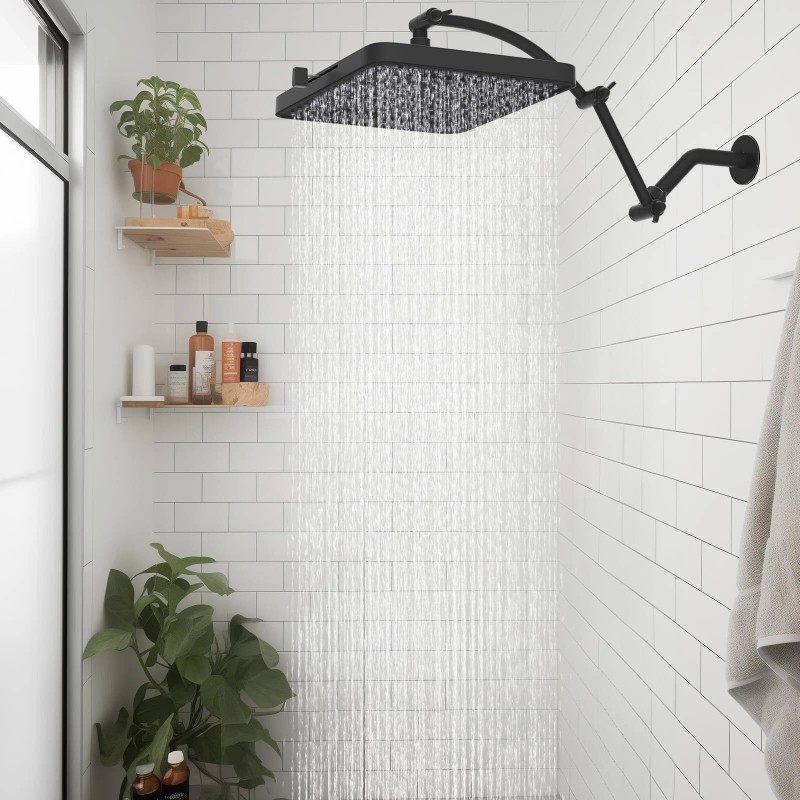 Hibbent High Pressure Adjustable 13” Square Shower Head,Rainfall 5 Spray