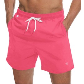 vxsvxm Beach Shorts Swim Trunks Quick Dry Men's Bathing Suit with Mesh Lining/Side Pockets, Rosy, X-Large