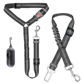 CinturóN De Seguridad para Perro 2 Barra Cierre Hebilla Metal Perros PequeñOs Medianos y Grandes EláStico ArnéS Flexible Conectar En Viaje VehíCulos Uso Diario(Negro + Negro)