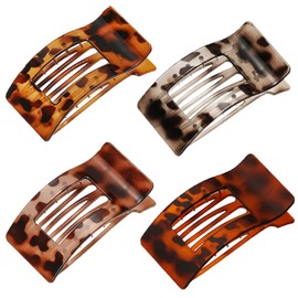 Lahnie 4 PCS Flat Hair Clips, Large Flat Claw Clips for Women Girls, Strong Hold French Hair Clips for Thick Thin Hair, Stylish Classic Hair Barrettes(Tortoise)