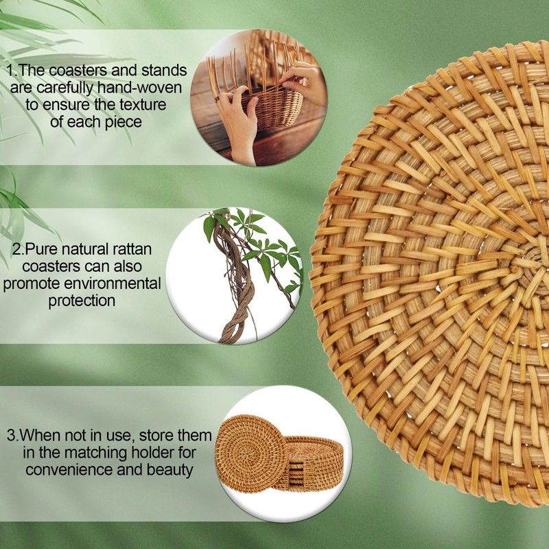 Rattan Coasters Heat Resistant Round Straw Trivet Handmade Wicker Coasters