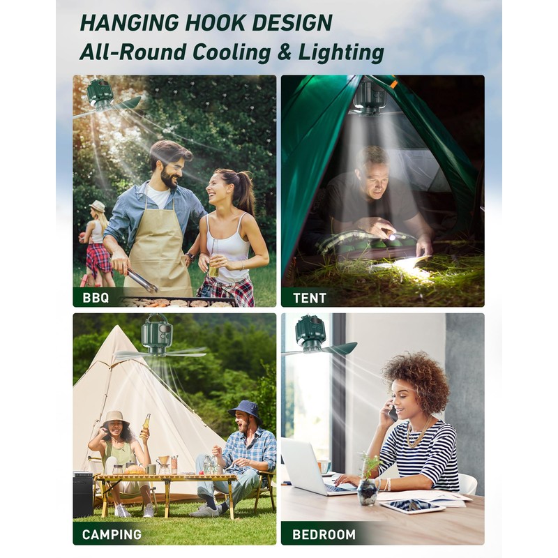 DUKUSEEK Tent Ceiling Fans for Camping, 10400mAH Large Capacity Portable