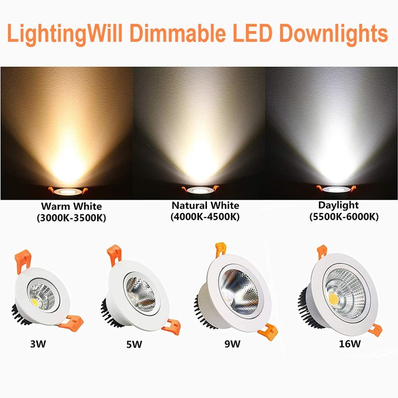 LightingWill 4-Pack 3W CRI80 2inch(51mm) LED Downlight Dimmable COB Directional