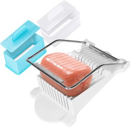 Spam Musubi Mold and Slicer Kit - Onigiri Maker, Egg Cutter for Boiled Eggs, Cheese, Strawberry, Apple, Luncheon Meat, Hot Dog Slicer - White