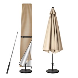 wiipara Parasol Protective Cover with Rod, Parasol Cover for Parasol 1 to 2 m, Cantilever Parasol Protective Cover, UV Protection, Weatherproof, Windproof and Snow-Proof, Khaki, 170 x 25/35 cm