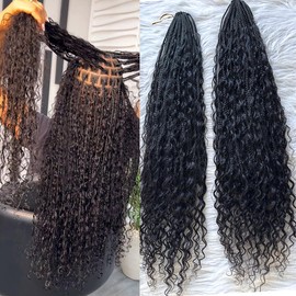 Crochet Boho Box Braids With Human Hair Curls - Pre-looped Synthetic Braids for Black Women, 18 Inch, 2 Pack, 80 Strands