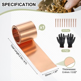 YELARXI Copper Sheet Roll Metal Copper Flashing Foil Plate, 2" x 8 Ft 26 Gauge(0.4mm) Thickness Fit for DIY Crafts Electrical Repair - Cylinder(1 Pack, Copper)