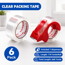 YOOKIA Clear Packing Tape | 2" x 110 yd | 6 Rolls with 1 Dispensers (660 Yards Total) Heavy Duty Packaging Tape, Stronger | Thicker | Durable Sealing Tape for Shipping Moving Storage and Mailing
