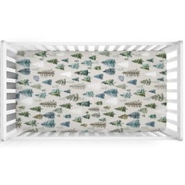 Boho Woodland Trees Baby Crib Sheet 52''x28'' Retro Pine Trees Forest Stretchy Fitted Crib Mattress Cover for Boy Girl Winter Holiday Soft Baby Bed Sheets for Standard Crib and Toddler Mattresses