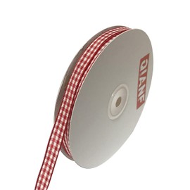 QIANF 3/8 Inch Wide Gingham Woven Edge Ribbon, Checkered Craft, 50 Yards Long Per Spool(Red)