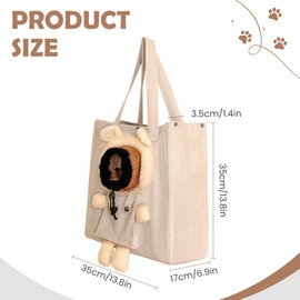 Pet Canvas Shoulder Carrying Bag, Cute Khaki Bear Shaped Cat Carrier, M Size Portable Kitten & Puppy Tote, Comfort Carriers for Small Dogs, Cats, and Pets, Handbag for Outdoor, Shopping, and Camping