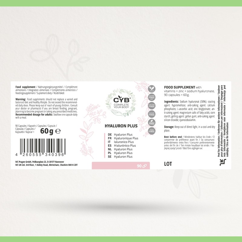 CYB Hyaluron Plus capsules, with vitamin C, B12 and zinc,
