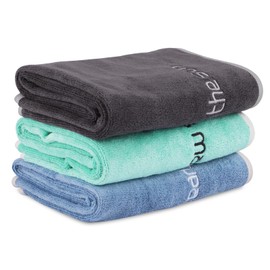 WINKIO Fitness Towel, Small, Pack of 3, 35 × 73 cm, Microfibre Gym Towels, Sports Towel for Sports, Gym, Yoga, Quick Drying, Soft (Grey, Grey Blue, Green)