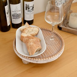 Modern Farmhouse Wooden Beaded Riser for Display Waterproof Brown Round Pedestal Stand for Kitchen Counter and Home Decor, Perfect for Soap on Sink