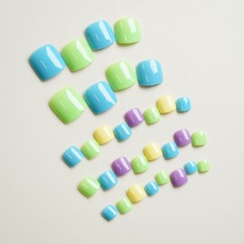 YONAIL 24pcs/set Short False Toenail Tips Press On Toenails for Women and Girls Acrylic Fake Toenails Art Tips with Glue Stick On Toenails Artificial Feet Nails Pedicure