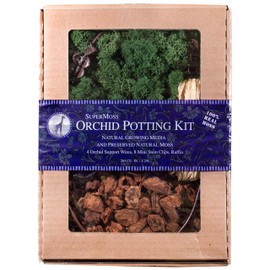 SuperMoss (90442 Orchid Potting Kit, Complete Orchid Care Set with Preserved Moss, Orchid Bark, Floral Clips and Stakes, 120 Cu. in., Reindeer Moss, Green