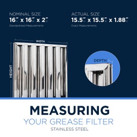 Kleen-Gard Stainless Steel Commercial Kitchen Hood Filter, Range Hood Baffle Grease Filter for Restaurant Kitchen Exhaust Hoods, 16H x 16W | Actual Size: 15.5H x 15.5W x 1.88D inches | (Pack of 2)