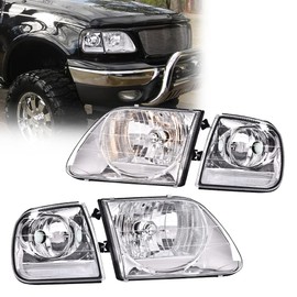 CHEDA Headlights Assembly, Compatible with 1997-2003 Ford F150 Pickup/97-02 Ford Expedition (Clear Lens Chrome Housing Clear Reflector) Headlamp Faros Conjunto De Faros