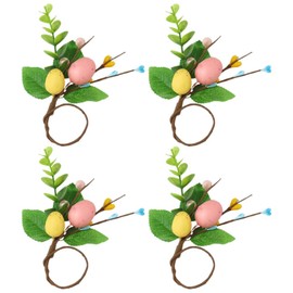 Easter Napkin Rings Set of 4, Farmhouse Easter Eggs Napkin Ring Buckle Holders with Green Leaf for Spring, Holidays, Table Decor, Family Dinner, Weddings, Party