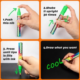 Labeol Chalk Markers, 8 Colors 6mm Jumbo Liquid Chalk Marker, Window Chalk Markers for Cars Washable, 2-in-1 Nib Chalk Markers for Windows, Signs, Glass, White Boards, Mirrors