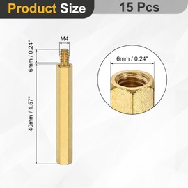 sourcing map 15Pcs Male to Female Thread Spacer Screws, M4 x 40mm + 6mm Brass Hex Standoff Screws PCB Motherboard for Drone Quadcopter, Computer and Circuit Board