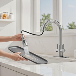 Hurran Kitchen Sink Faucet with Pull Down Sprayer, 2 Handles High Arc Stainless Steel Kitchen Faucet with Escutcheon, Suitable for Kitchens, RVs, and Bars, Brushed Nickel