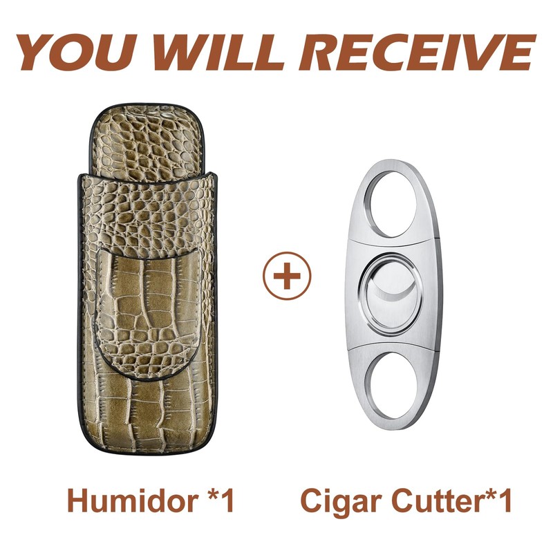 cgaplus 2-Finger Cigar Case with Cutter Crocodile Pattern Leather Cigar