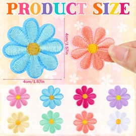 Tigeen 60 Pcs Spring Flower Iron on Patches Cute Flower Applique Patch Sew on Embroidered Applique Sewing Patches for Bags Jackets Jeans Clothes DIY(8 Colors,1.57x1.57 Inch)