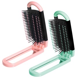 Travel Folding Hair Brush with Mirror, 2 Pack Portable Travel Brush for Women and Men Foldable Hair Brush Travel Size Mini Hair Comb Small Compact Massage Comb Hair Styling Tools for Gym, Trip, Purse