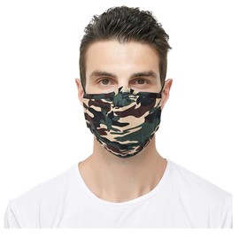 Set of 2 Washable Mouth Masks - Adjustable Loops - for Leisure Sports Training Mouth Guard Dust Pollen Face Mask Fashion Mask Face Protection Sports Mask (Camouflage Green)