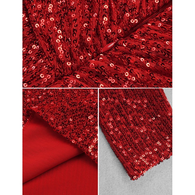 Madam Uniq Women's Sexy One Shoulder Long Sleeve Sequin Sparkle