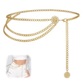 AzureRay Bauchkette Gold Mehrschichtig Metall, Verstellbare Bauchkette für Damen, Western Cowgirl Taillenkette für Jeans & Kleider, Elegant & Stylisch