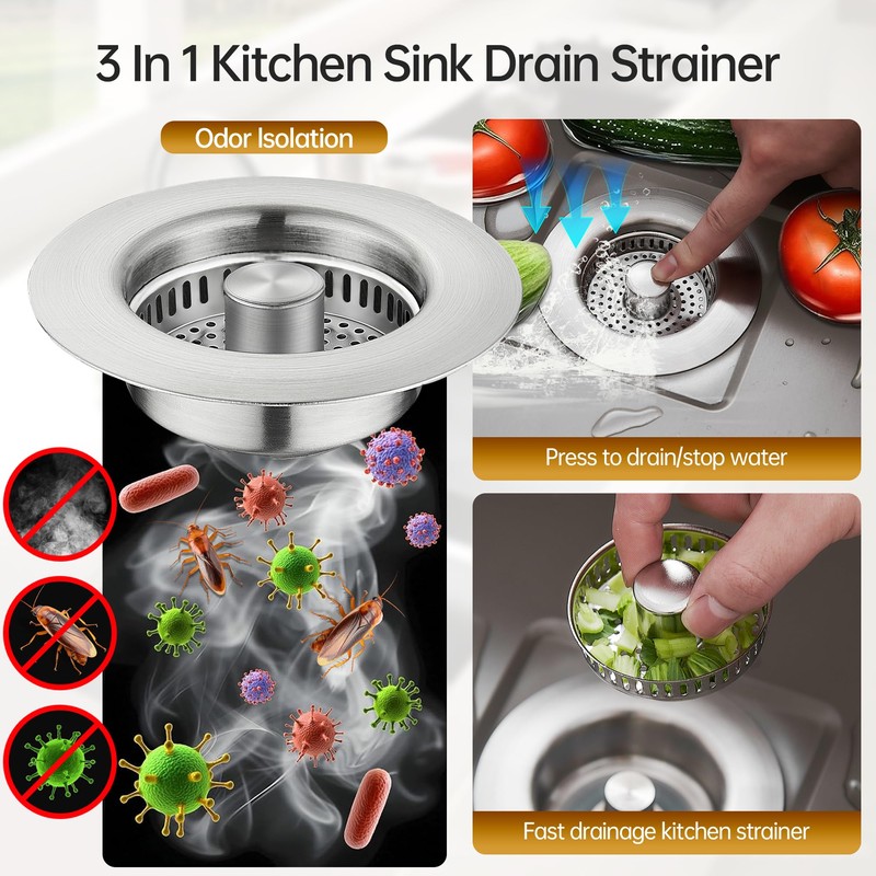 Stainless Steel Kitchen Sink Drain Strainer & Sink Stopper 3