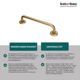 KOTARBAU® Bath Handle 400 mm Gold Holder Bath Handle Shower Handle Wall Mount Wall Mount Grab Bar for Seniors Bathroom Bath Aid