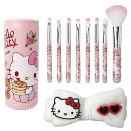Kawaii Kitty 8PCS Makeup Brush with Storage Bucket and Headband, Cartoon Cat Cosmetic Makeup Brush Set Professional Tool Kit Set Brush Set Best Gift for Girl Women